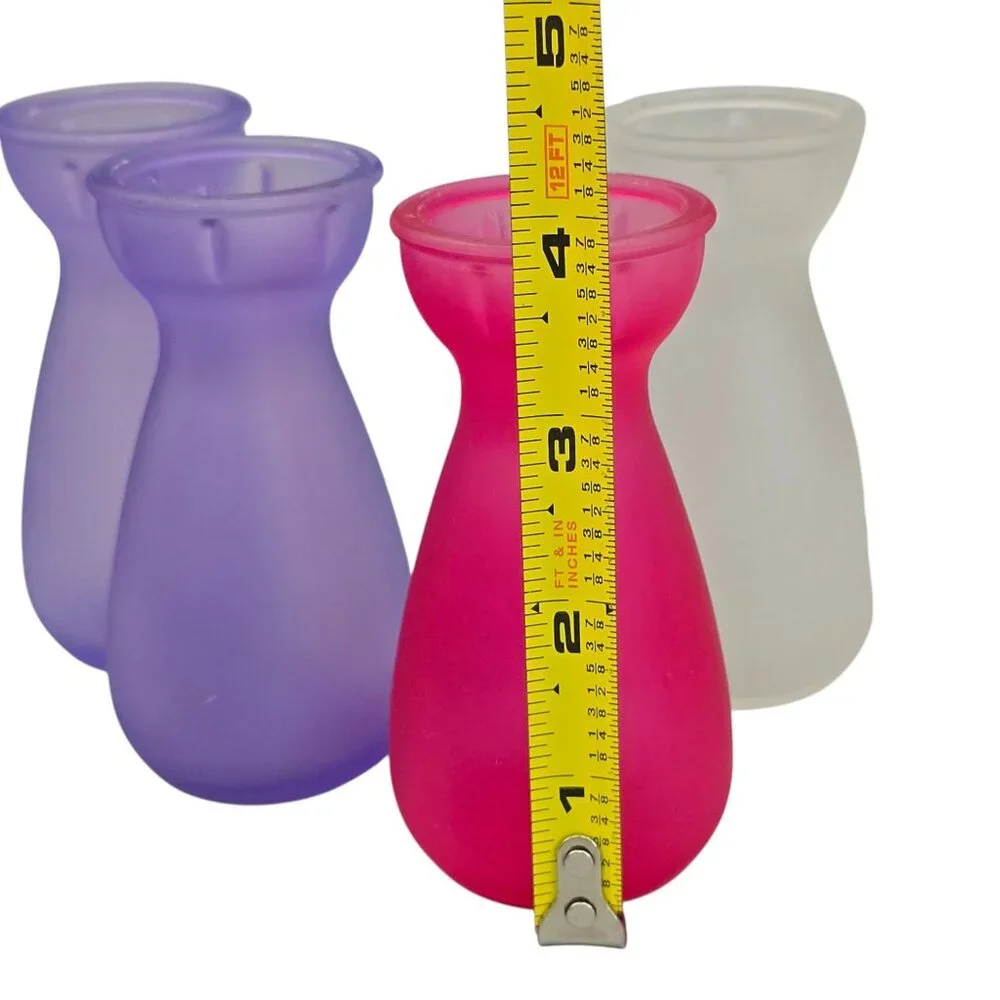 Lot 4 Mini Frosted Glass Bulb Forcing‎ Vase Crocus Purple Pink Product of ECC
